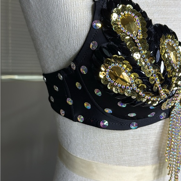 Black Gold Embellished Bra Top Rhinestones Brand New EDC Festival - Picture 4 of 10
